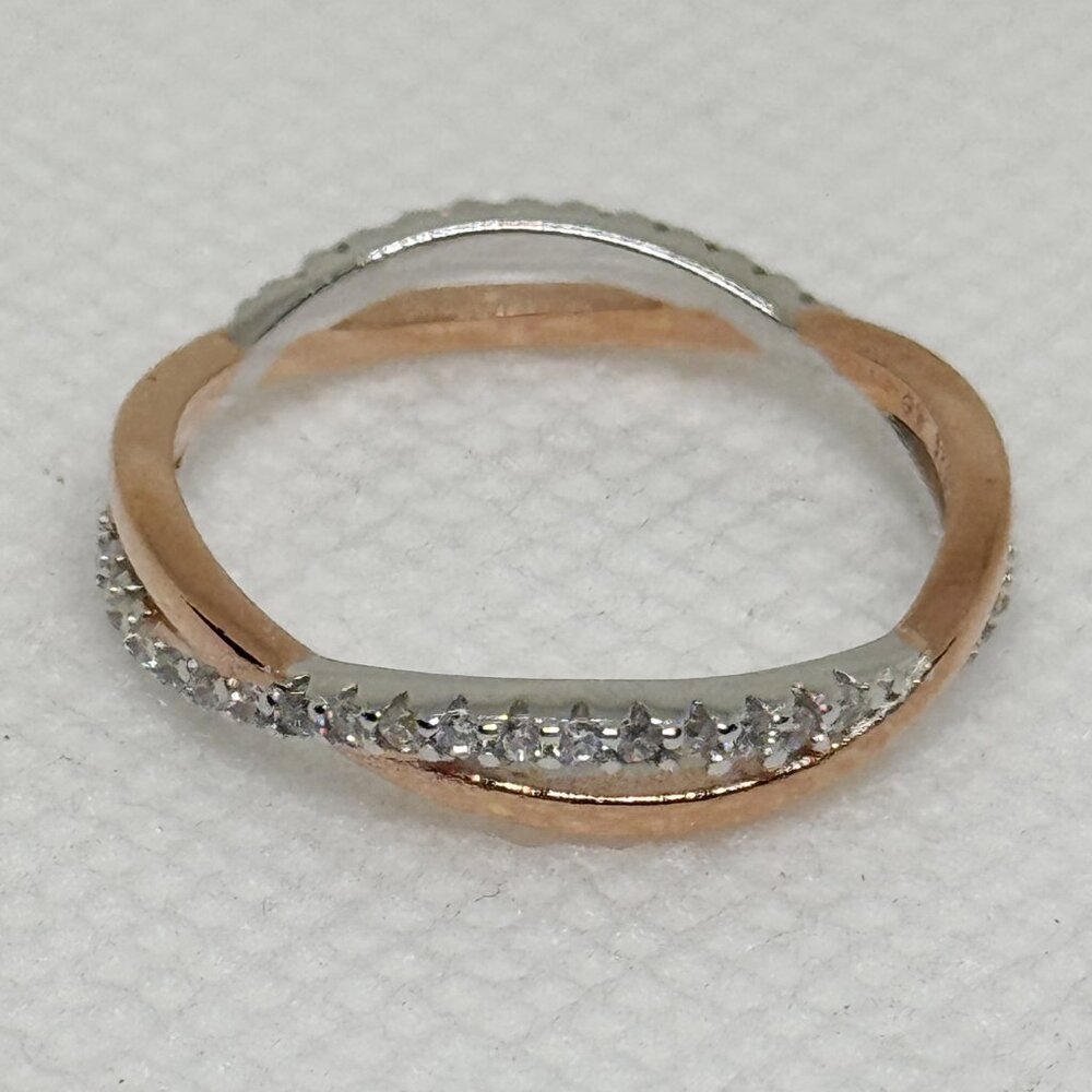 Rose gold sterling silver twist style ring with micro CZs, NWOT,
